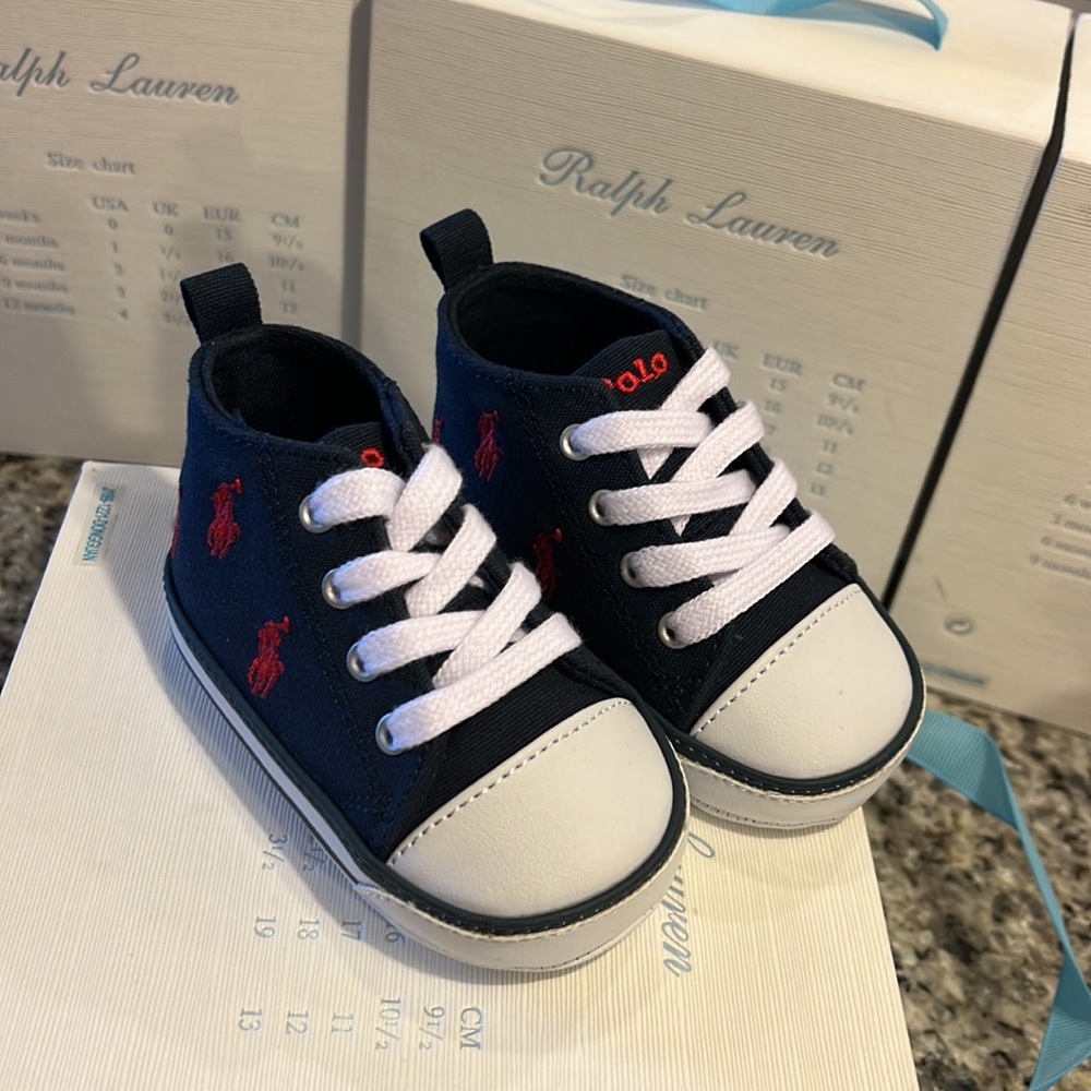Polo Ralph Lauren Hamptyn HI baby infant crib shoes booties new 3-6 month size 2 - Picture 3 of 13